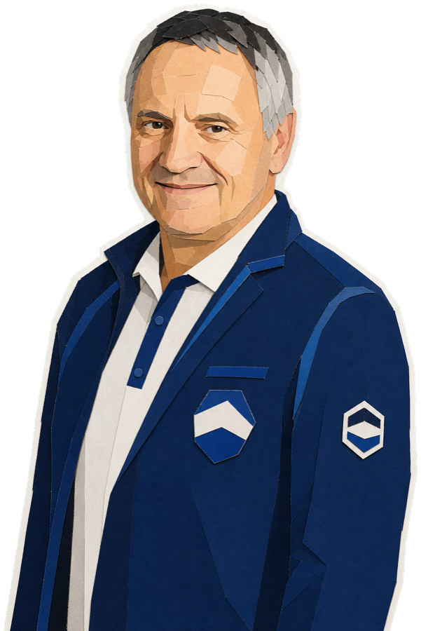 Dominique Serieys paper-collage staff portrait