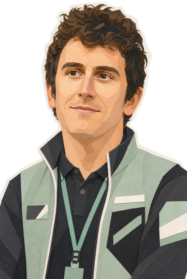 Geraint Thomas paper-collage staff portrait